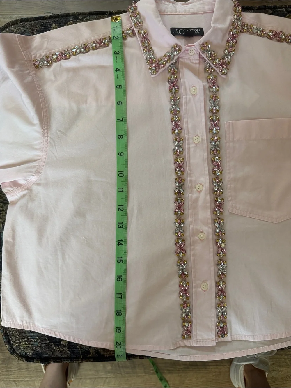 J.Crew Collection Jeweled Rhinestone Button Down Shirt Pink Size S NWT $178 Flaw